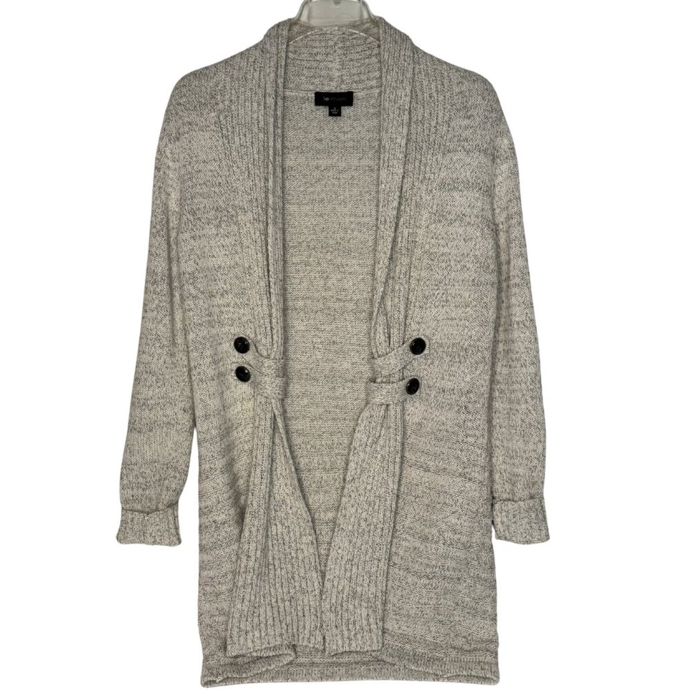 Women’s AB Studio Beige/ Gray Open Front Button Accents Cardigan Sweater SZ S